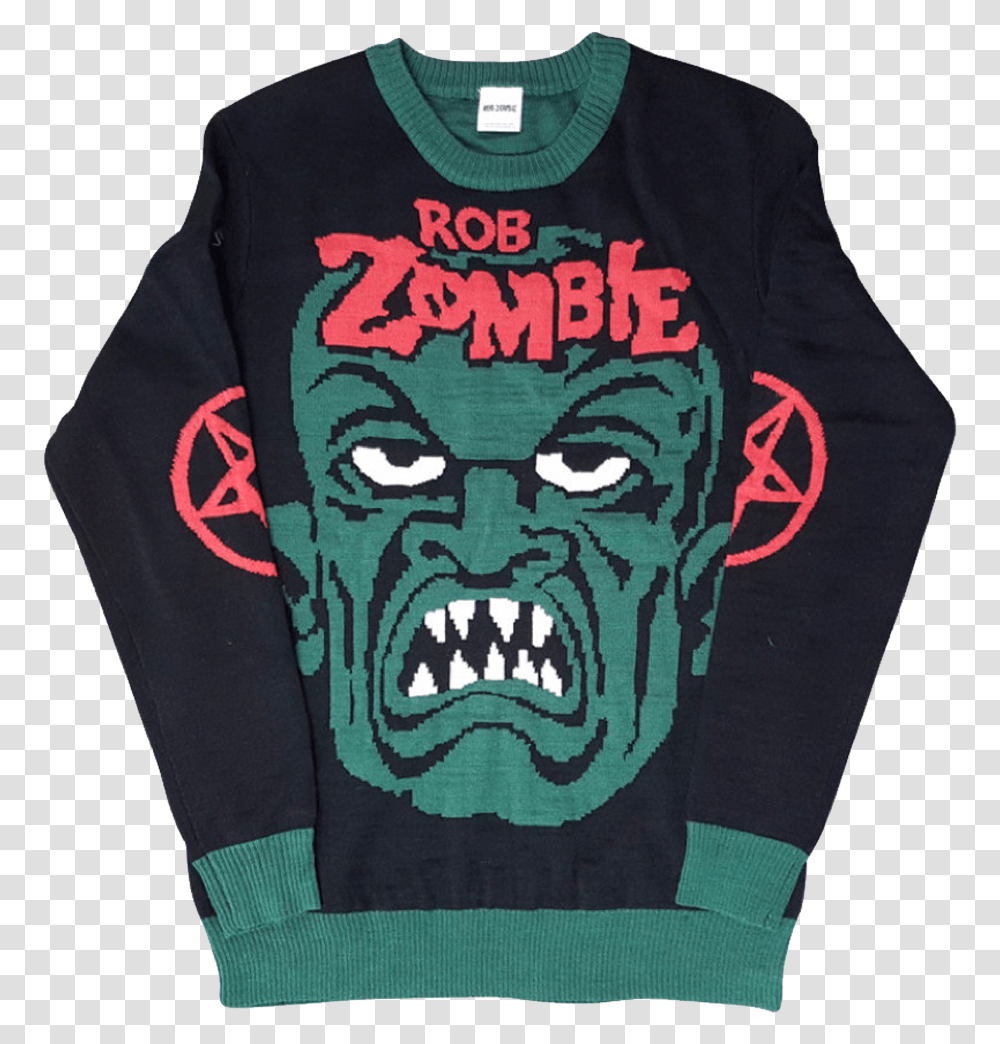 Zombie Face Green Sweater Fictional Character, Apparel, Sleeve, Long Sleeve Transparent Png