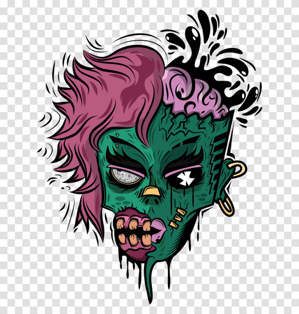 Zombie Girl Freetoedit Picsart Cute Kawaii Mimi Zombie Sticker, Mask, Head, Alien Transparent Png