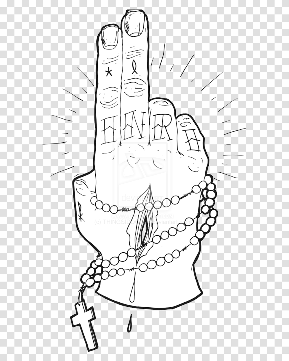 Zombie Tattoos On Hand Photo Praying Hands Rosary Line Drawing, Fist, Worship, Accessories, Accessory Transparent Png