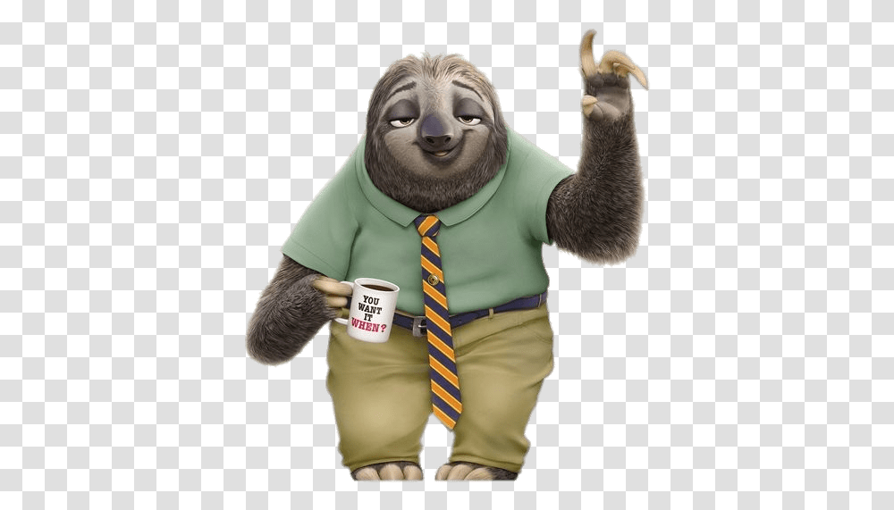 Zootopia Flash The Sloth Paw Up Flash Zootopia Sloth, Tie, Accessories, Person, Face Transparent Png